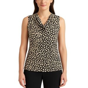 212 COLLECTION‎ Tan Black White Animal Print Cowl Neck Top Medium